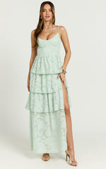 Janezkie Maxi Dress - Femme Tiered Jacquard Formal Dress in Mint