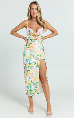 Janice Midi Dress - Knot Detail Front Split Dress in Le Citron