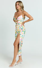 Janice Midi Dress - Knot Detail Front Split Dress in Le Citron