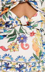 Janice Midi Dress - Knot Detail Front Split Dress in Positano Print