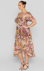 Jasalina Midi Dress - Puff Sleeve Dress in Classic Floral