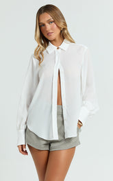 Jazmin Top - Button Down Shirt Top in Off White