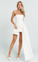 Jeanette Mini Dress - Strapless Corset Bodice Draped Waist Dress in White