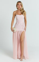 Jefferies Maxi Dress - Peplum Bodice Contrast Georgette Dress in Pink