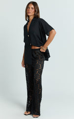 Jemma Two Piece Set - Relaxed Shirt and Lace Pants Set in Black