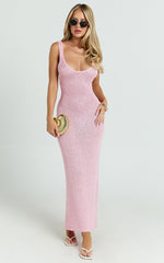 Jenna Maxi Dress - Scoop Neck Sleeveless Sequin Knit Dress in Light Pink