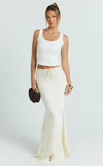 Jenna Maxi Skirt - Mid Waisted Satin Maxi Skirt in Oyster