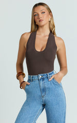 Jenna Top - Scoop Neck Racer Back Knit Tank Top in Dark Chocolate