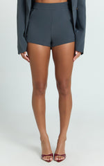 Jenni Shorts - High Waisted Micro Mini Tailored Shorts in Slate Grey