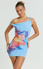 Jenny Mini Dress - Tipp Shoulder Mesh Bodycon Dress in Electric Orchid