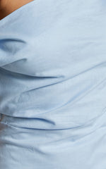 Jeofina Mini Dress - Off The Shoulder Linen Look Dress in Pale Blue