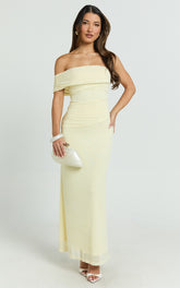 Jerlie Maxi Dress - One Shoulder Mesh Dress in Lemon