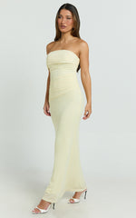 Jerlie Maxi Dress - One Shoulder Mesh Dress in Lemon