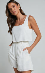 Larissa Shorts - Linen High Waisted Tailored Pleat Front Back Pocket Shorts in Off White