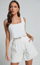 Jhovie Top - Linen Crop Top in White