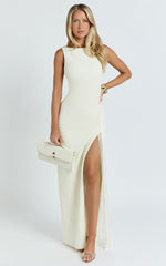 Joanne Maxi Dress - Scoop Neck Fringe Dress in Ivory