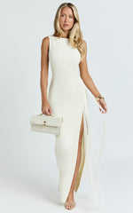Joanne Maxi Dress - Scoop Neck Fringe Dress in Ivory