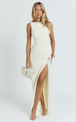 Joanne Maxi Dress - Scoop Neck Fringe Dress in Ivory