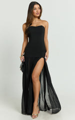 Jocelyn Maxi Dress - Strapless Ruched Fit And Flare Dress in Black