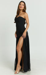 Jocelyn Maxi Dress - Strapless Ruched Fit And Flare Dress in Black