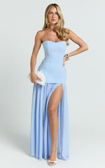 Jocelyn Maxi Dress - Strapless Ruched Fit And Flare Dress in Blue