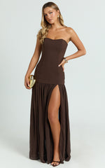 Jocelyn Maxi Dress - Strapless Ruched Fit And Flare Dress in Chocolate