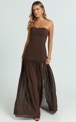 Jocelyn Maxi Dress - Strapless Ruched Fit And Flare Dress in Chocolate