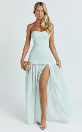 Jocelyn Maxi Dress - Strapless Ruched Fit And Flare Dress in Mint