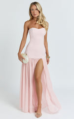 Jocelyn Maxi Dress - Strapless Ruched Fit And Flare Dress in Pink