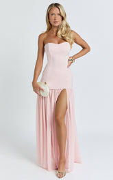 Jocelyn Maxi Dress - Strapless Ruched Fit And Flare Dress in Pink