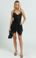 Joel Mini Dress - Jersey Halter Neck Asymmetric Hem Dress in Black