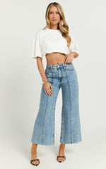 Jolene Jeans - Mid Rise Wide Leg Recycled Denim Cropped Jeans in Mid Blue Wash