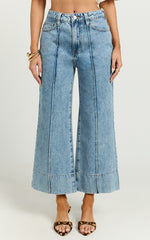 Jolene Jeans - Mid Rise Wide Leg Recycled Denim Cropped Jeans in Mid Blue Wash