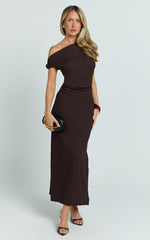 Joliefer Midi Dress - One Shoulder Midi Dress in Chocolate
