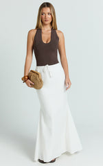 Jonah Maxi Skirt - Mid Waisted Linen Blend Maxi Skirt in Off White