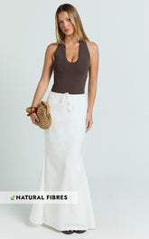 Jonah Maxi Skirt - Mid Waisted Linen Blend Maxi Skirt in Off White