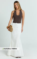 Jonah Maxi Skirt - Mid Waisted Linen Blend Maxi Skirt in Off White