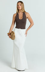Jonah Maxi Skirt - Mid Waisted Linen Blend Maxi Skirt in Off White