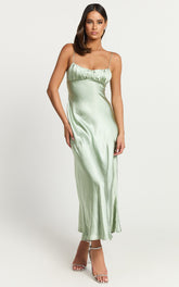 Jonalyn Midi Dress - Open Back Detailing Slip Dress in Sage
