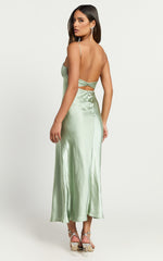 Jonalyn Midi Dress - Open Back Detailing Slip Dress in Sage