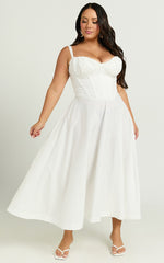 Jonas Midi Dress - Ruched Corset Lace Trim Dress in Ivory