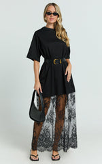 Jonna Midi Dress - Longline Lace Insert Tee in Black