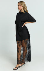 Jonna Midi Dress - Longline Lace Insert Tee in Black