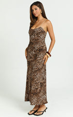 Josie Midi Dress - Linen Slip Dress in Tonal Leopard Print