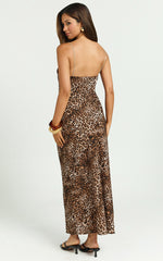 Josie Midi Dress - Linen Slip Dress in Tonal Leopard Print