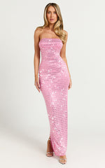 Joyce Maxi Dress - Heat Press Strapless Dress in Pink