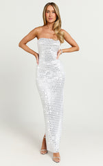 Joyce Maxi Dress - Heat Press Strapless Dress in Silver