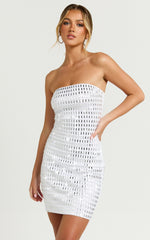 Joyce Mini Dress - Heat Press Strapless Dress in Silver