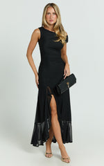 Judee Midi Dress - One Shoulder High Side Split Dress in Black