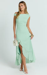 Judee Midi Dress - One Shoulder High Side Split Dress in Sage